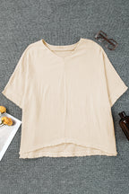 Black Frayed Batwing Sleeve Textured Cotton Blouse