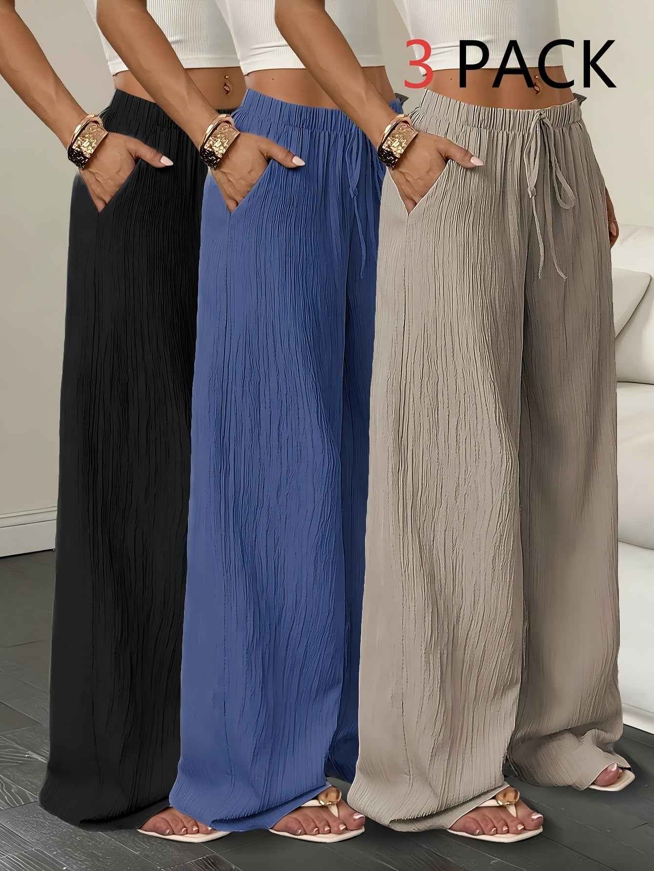 Elegant WideLeg Solid Color Womens Trousers