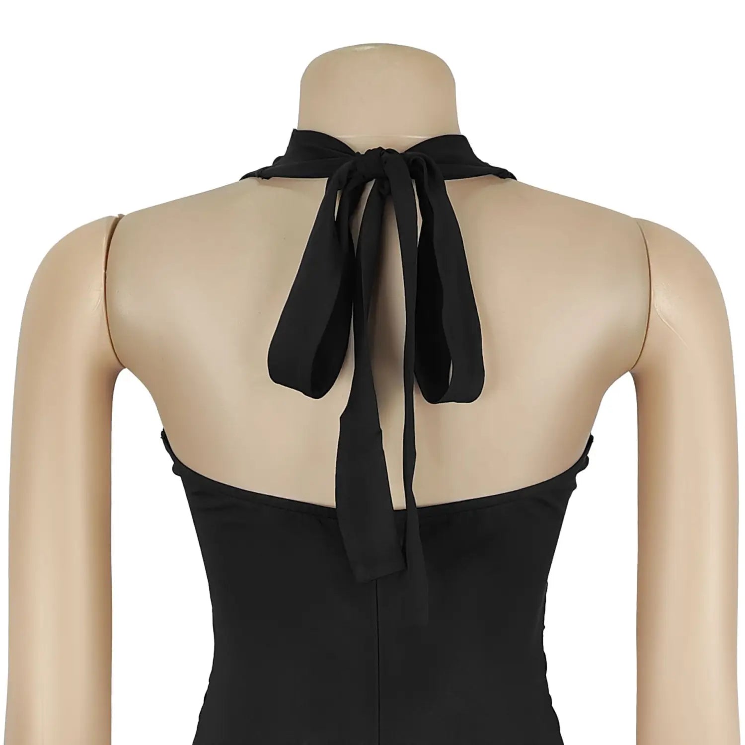 Fashion women’s sexy backless halter deep v neck solid color dress
