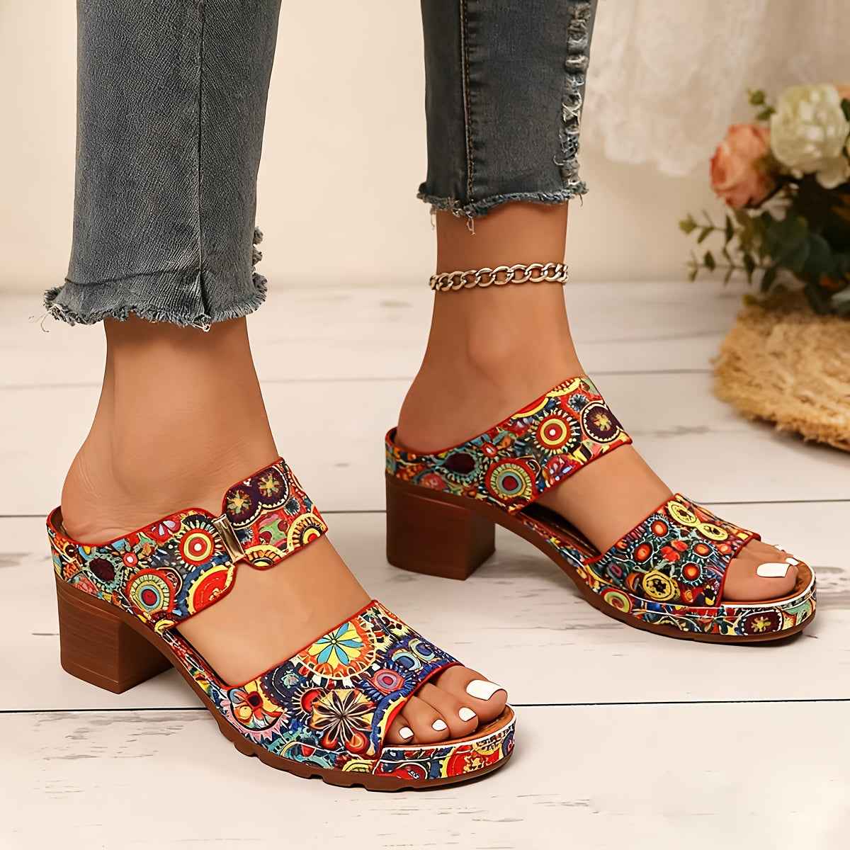 Geometric Pattern Casual High Heel Sandals for Women