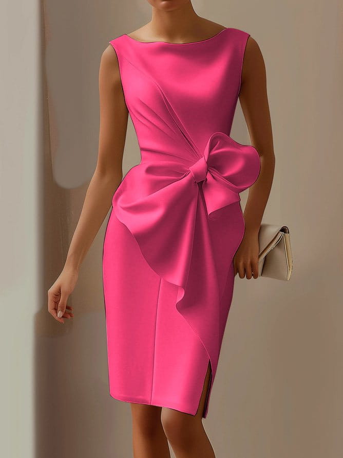 Elegant butterfly knot dressshort sleeveone shoulder design a-line silhouettewomen’s dress