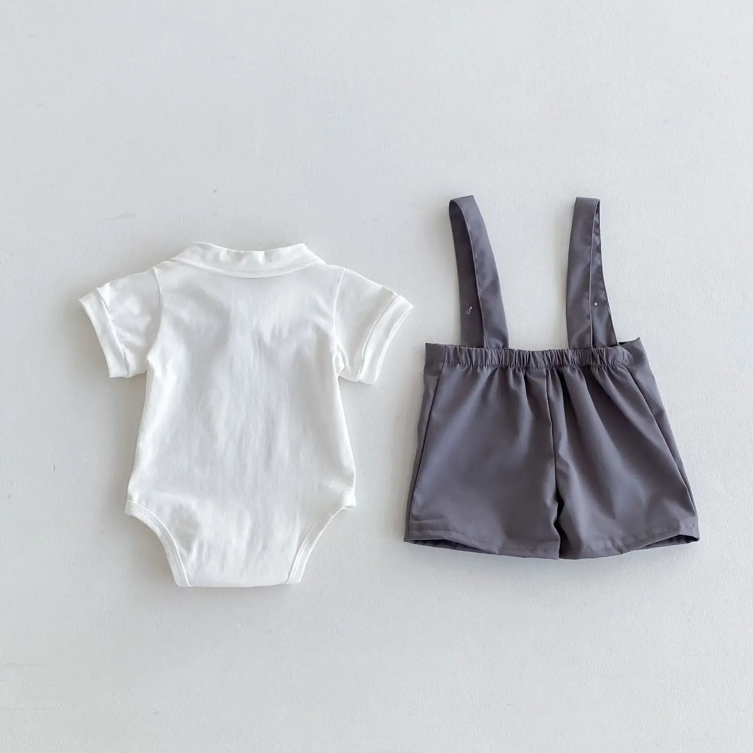 Summer baby hoodie tie suspender shorts two-piece set for gentlemen’s one month and one year old dress suspender pants