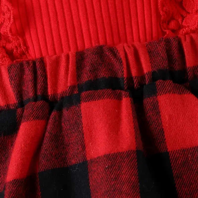 Baby girl christmas style pit stripe splicing lace plaid triangle bag fart jacket set