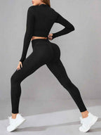 Neck Long Sleeve Top and Leggings Active Set