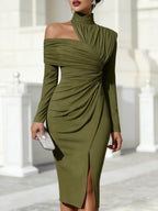 Elegant Casual Knit Hollow-Out Slit Dress