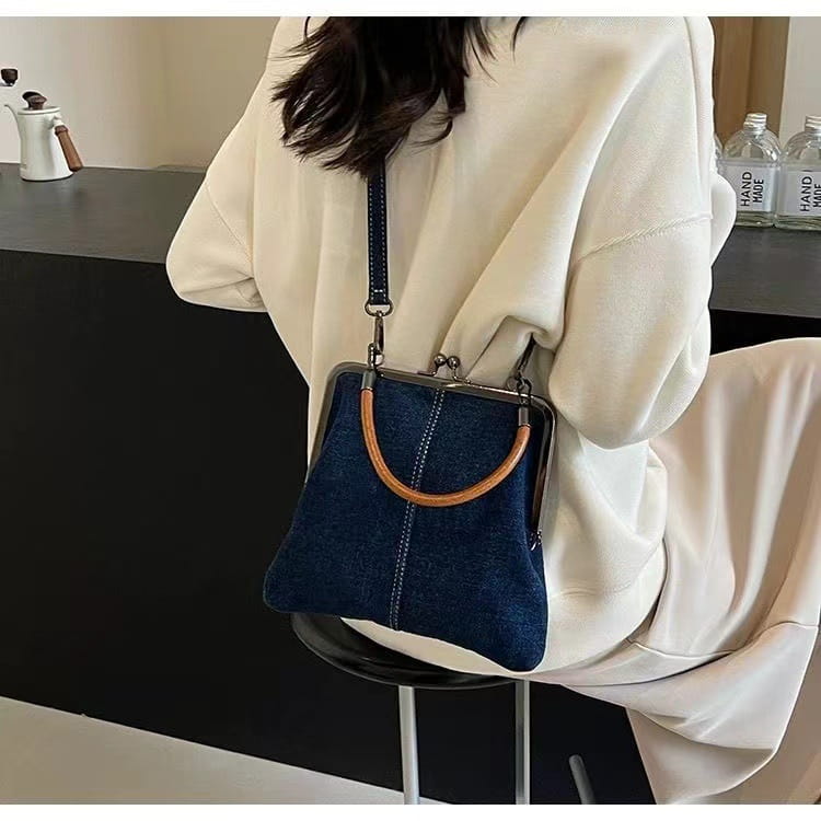 Small handbag women’s handbag handmade denim splicing hand-held crossbody bag single shoulder bag small shoulder bag