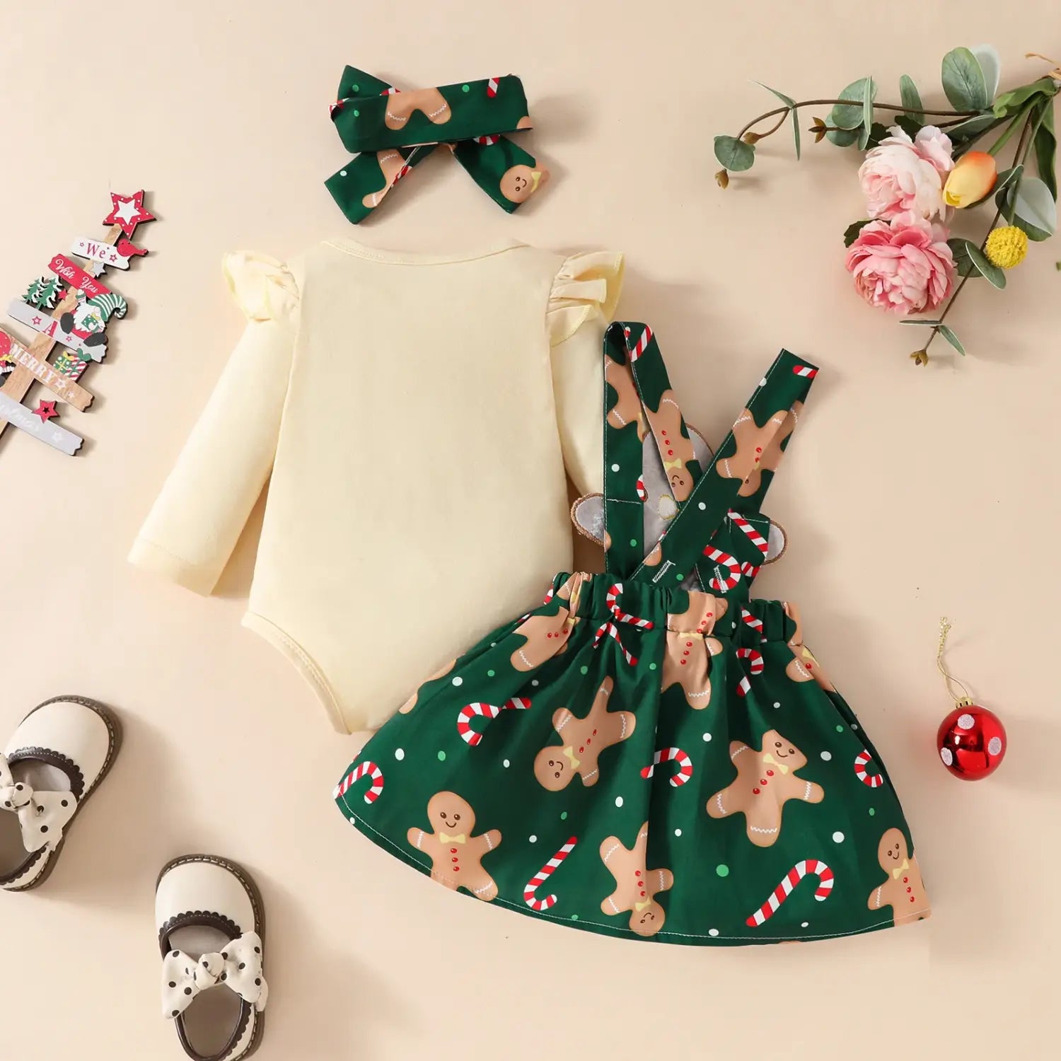 Baby christmas long sleeved top suspender skirt set christmas grandpa jumpsuit + solid color hoodie