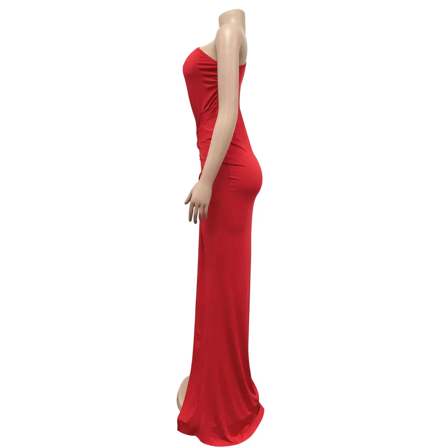 Fashion women’s solid color asymmetrical neck single long sleeve long dress with pleats