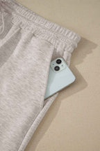 Light Grey Plus Size V Neck Polo Tee Drawstring Loose Pants 2pcs Set
