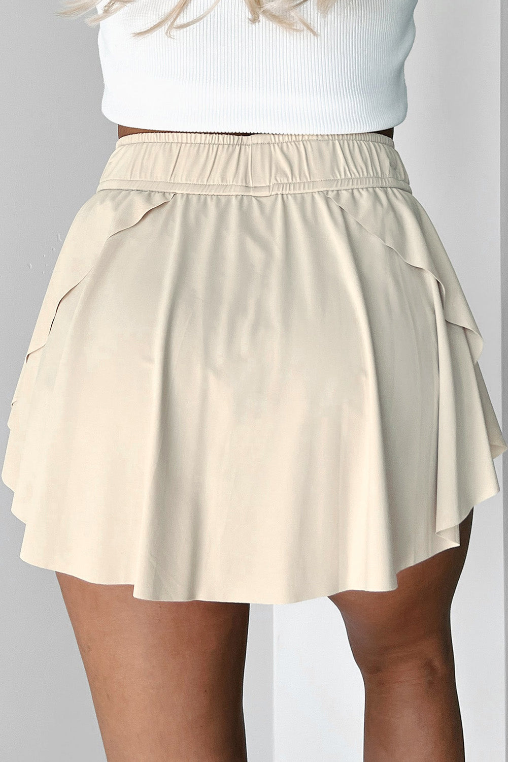 Black Drawstring High Waist Lined Tennis Skort