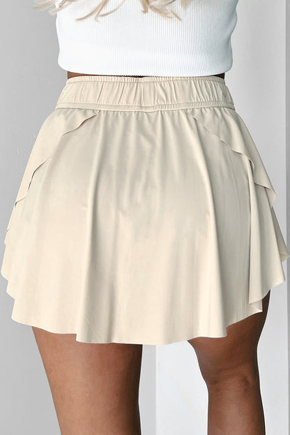 Black Drawstring High Waist Lined Tennis Skort