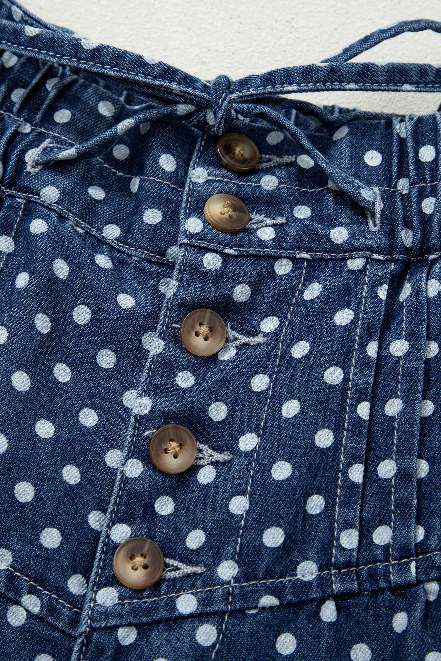 Sky Blue Polka Dot Print Button Pleated Detail Wide Leg Jeans