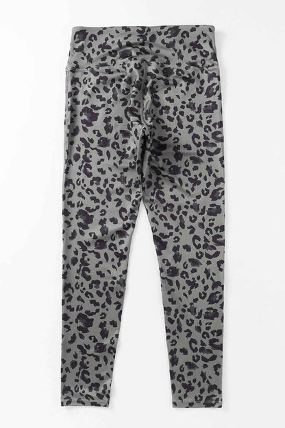 Grey Leopard Print Casual High Waist Leggings