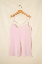 Light Pink Sheer Lace Patchwork Camisole Nightgown Dress