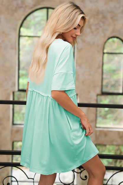 Light Pink Solid Color Pocket Raw Edge Babydoll Dress