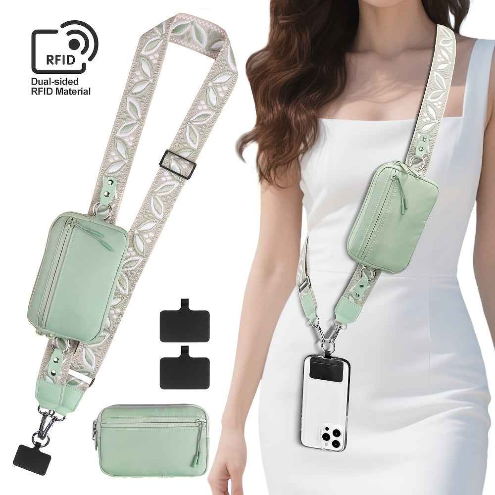 Embroidered Floral Crossbody RFID Wallet Phone Lanyard Chic