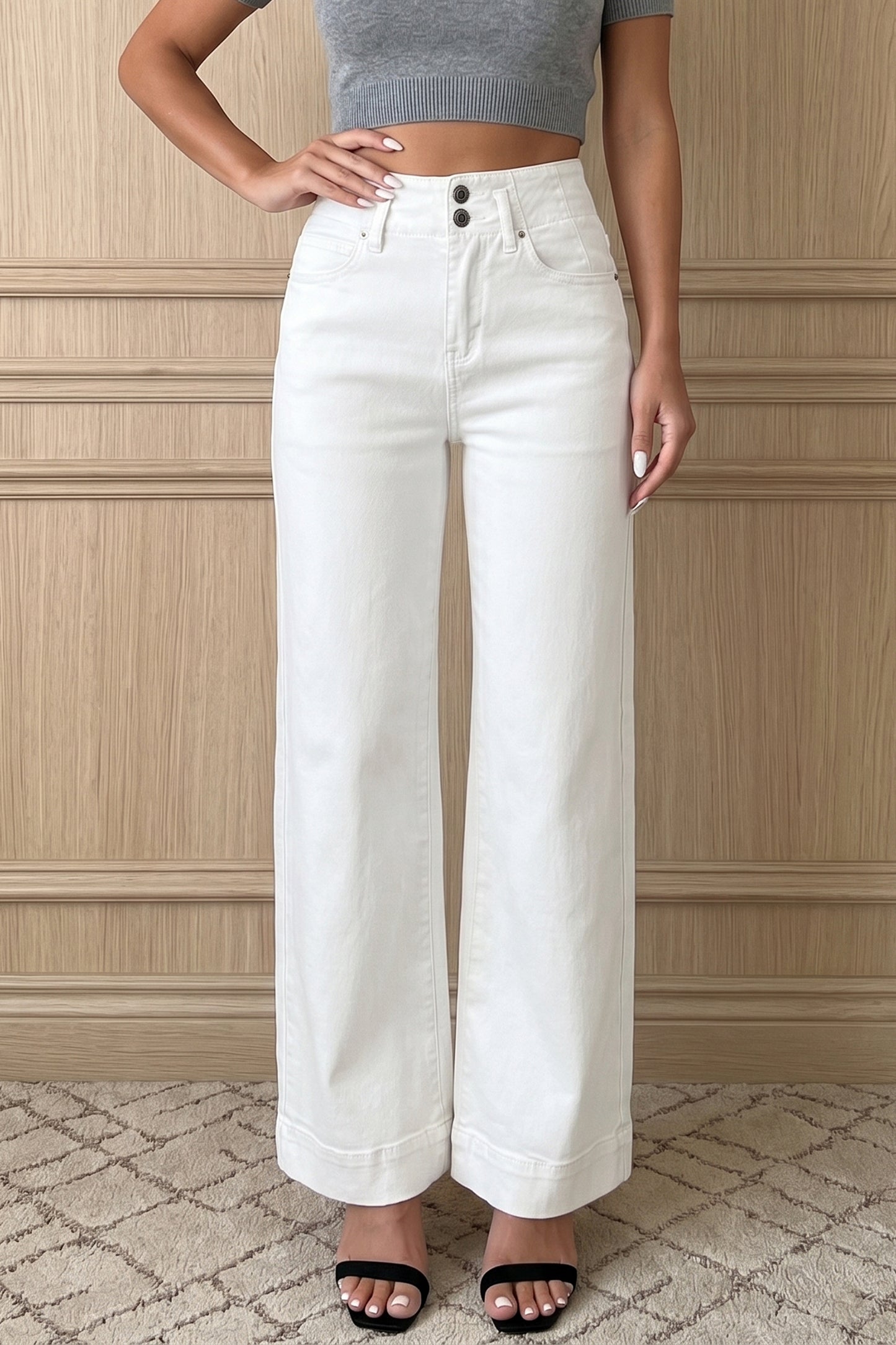 Bonbon 2-Button High Waist Wide Leg Jeans