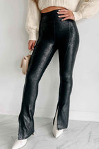 Black Faux Leather Splits High Waist Leggings
