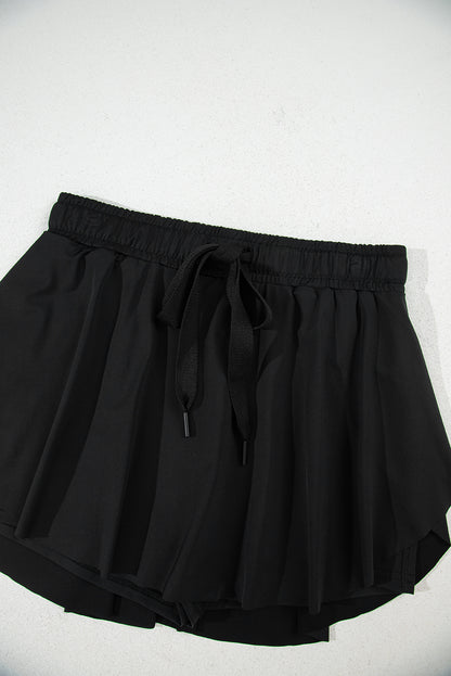 Black Drawstring High Waist Lined Tennis Skort