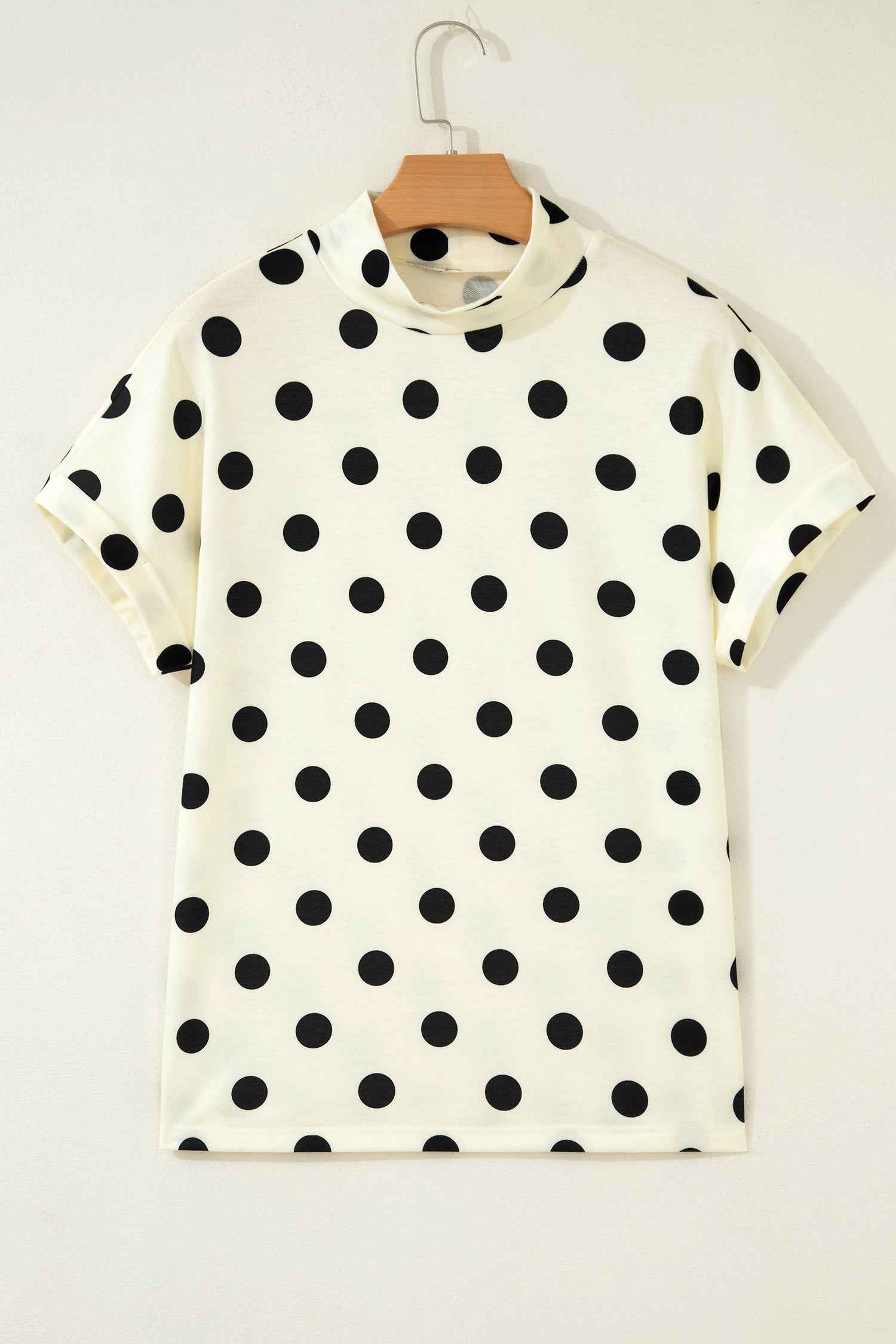 Beige Polka Dot Print High Neck Dolman Top