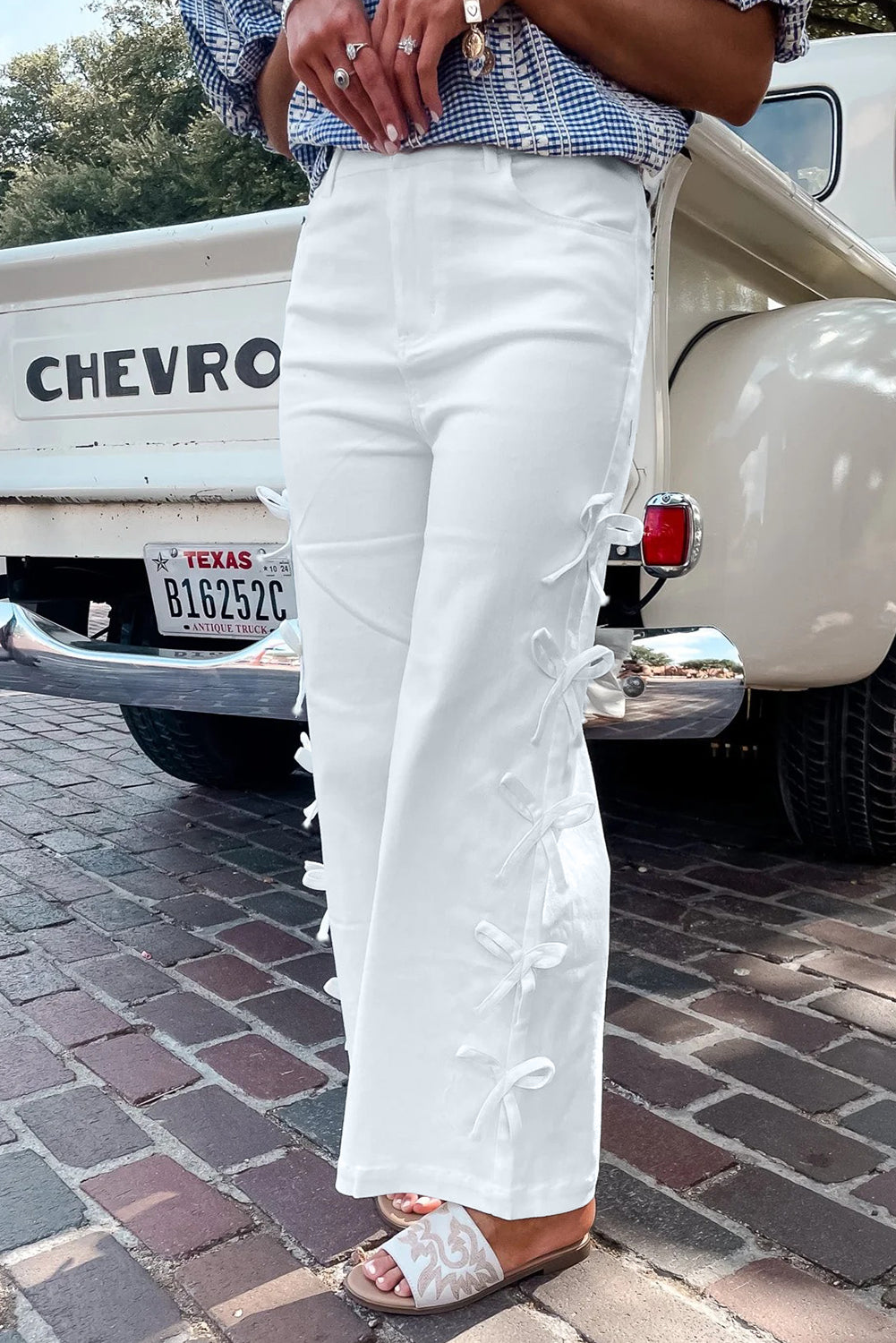 Beau Blue Bow Knot Side Detail Straight Leg Loose Jeans