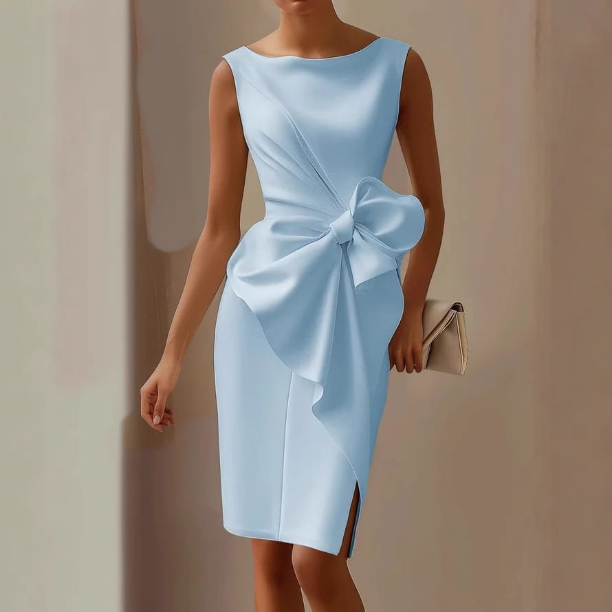 Elegant butterfly knot dressshort sleeveone shoulder design a-line silhouettewomen’s dress