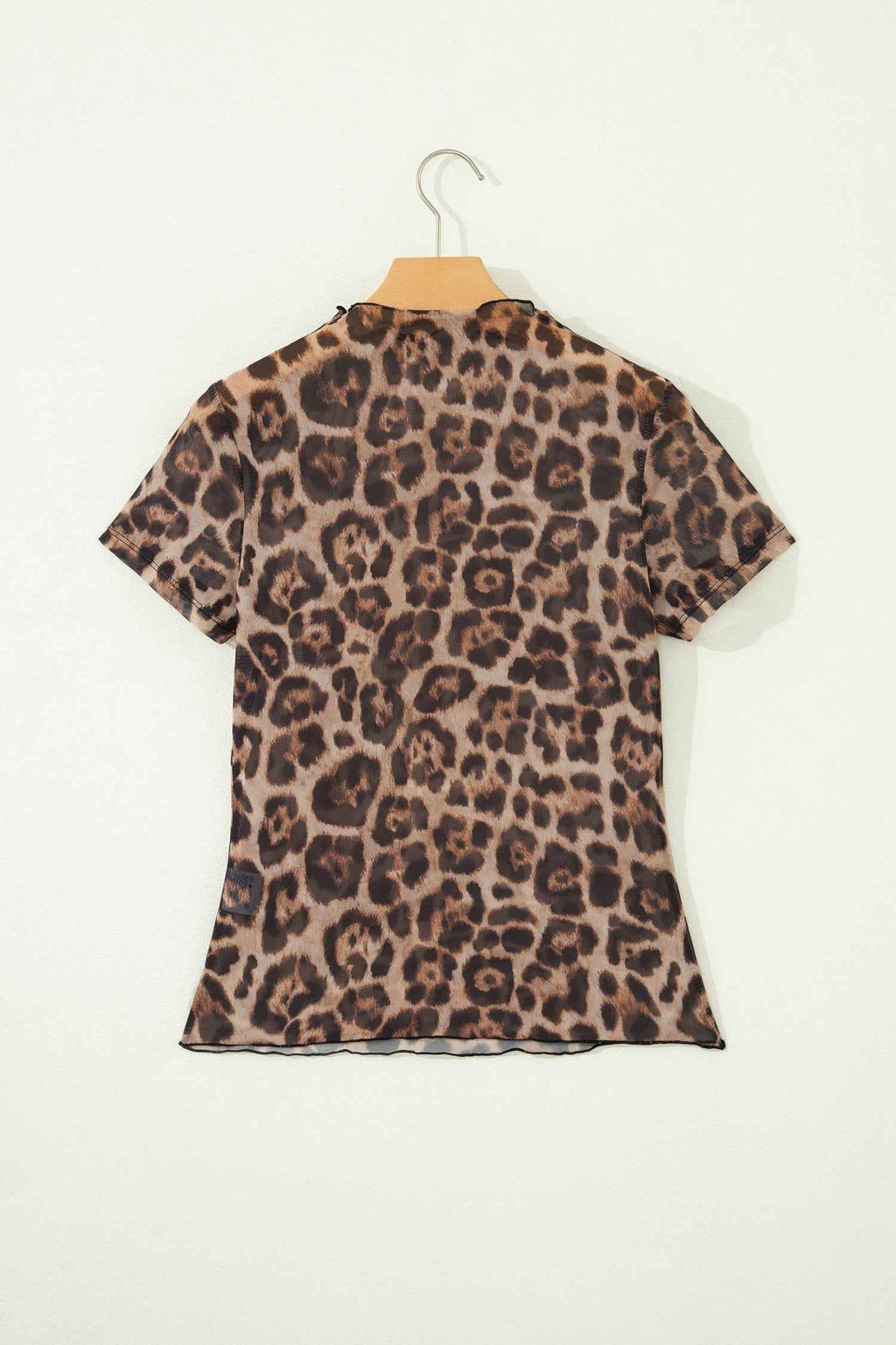Camel Leopard Printed Mesh Short Sleeve Top