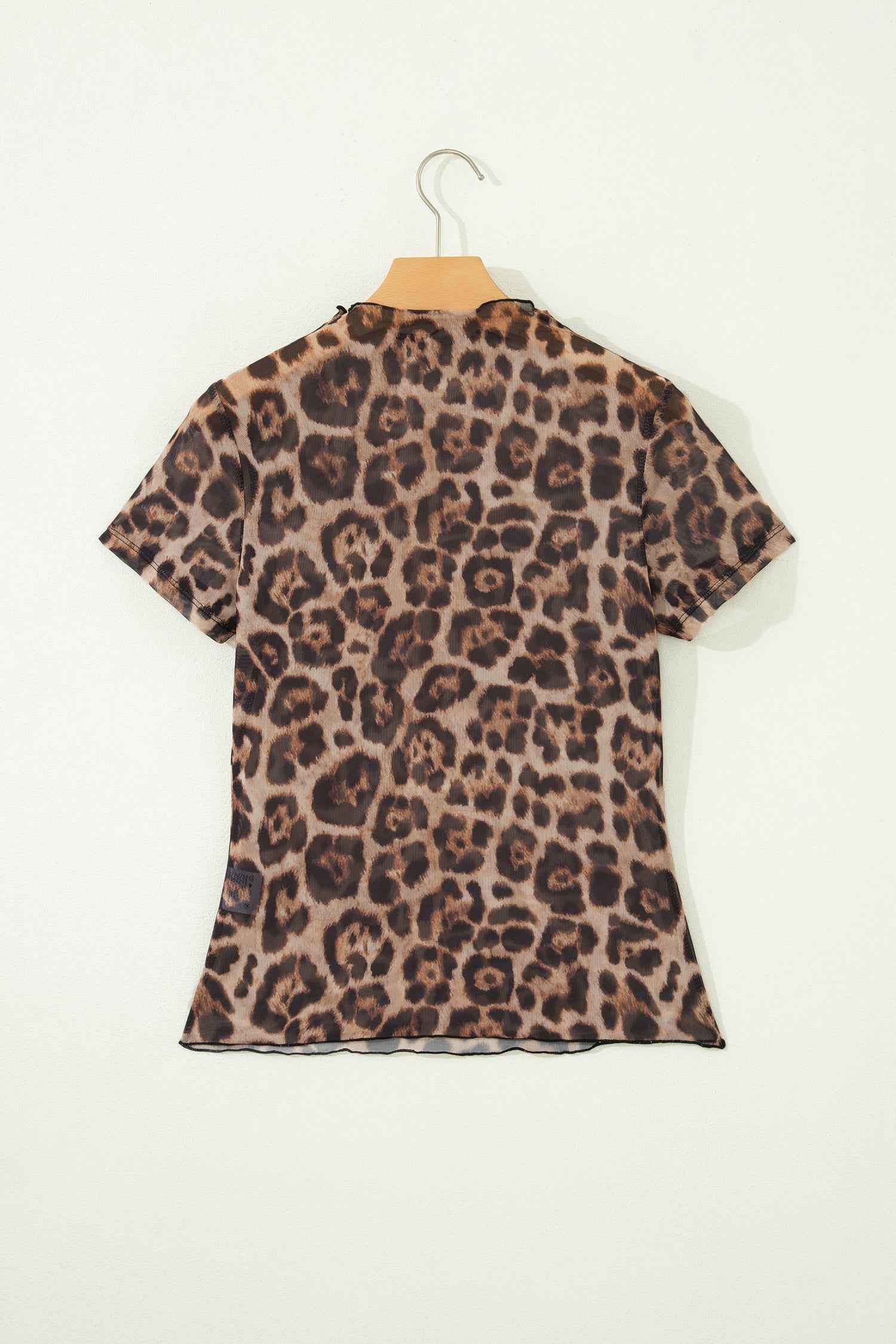 Camel Leopard Printed Mesh Short Sleeve Top