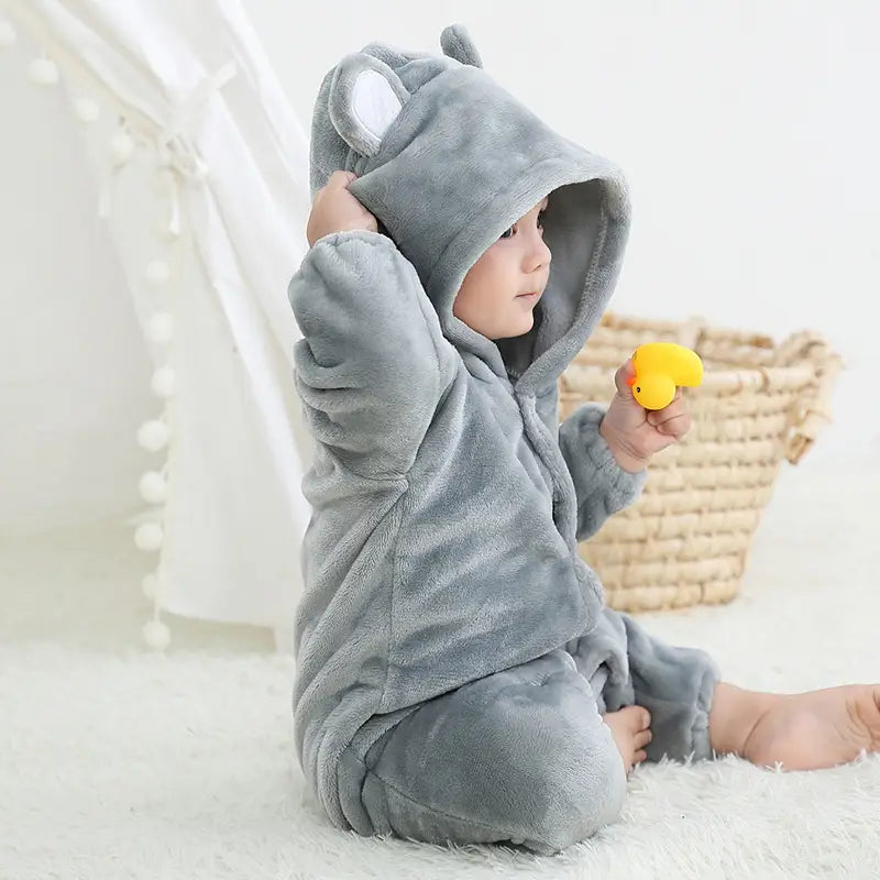 Bear style baby flannel jumpsuit for autumn and winter children’s climbing suit cute baby climbing suit