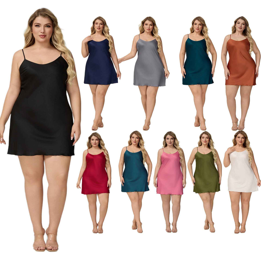 Elegant Satin Chiffon Sleepwear for Women, Summer Strap Sexy Nightdress, Simple Home Wear