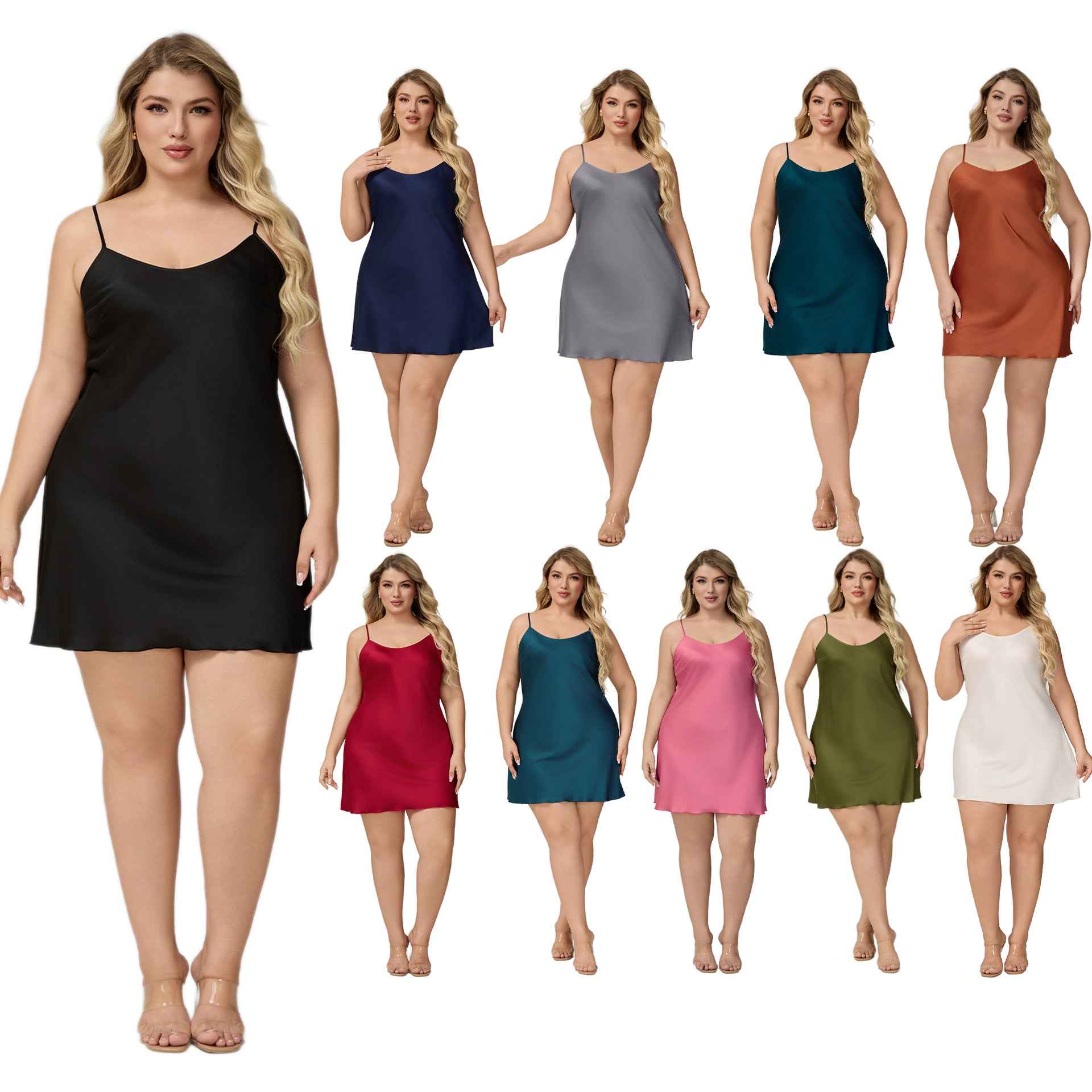 Elegant Satin Chiffon Sleepwear for Women, Summer Strap Sexy Nightdress, Simple Home Wear