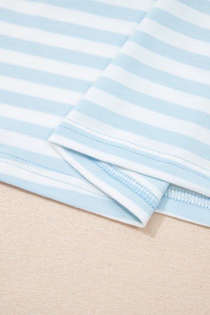 Yellow Stripe Contrast Neck Loose Tee and Drawstring Shorts Set