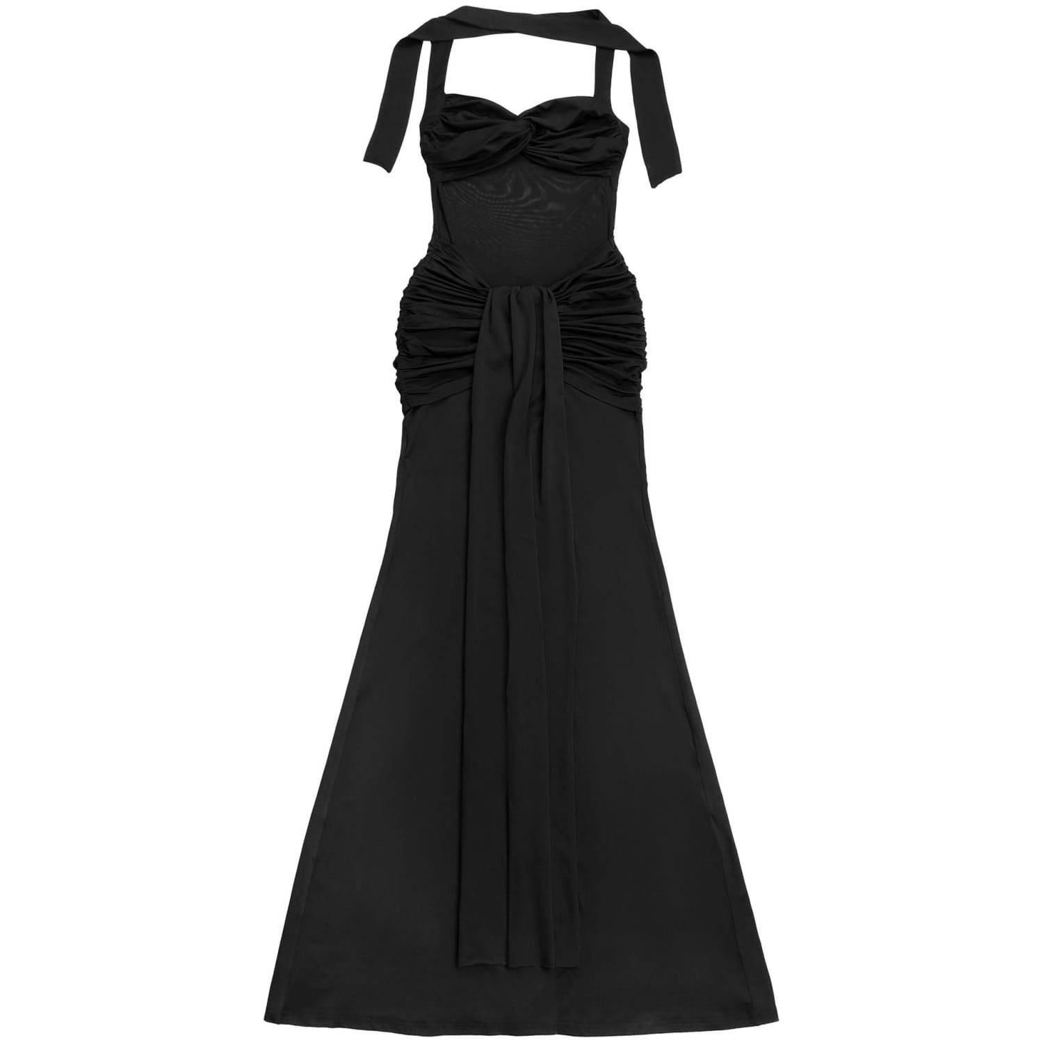 Fashion women’s sexy sheer mesh halter tie-back dress