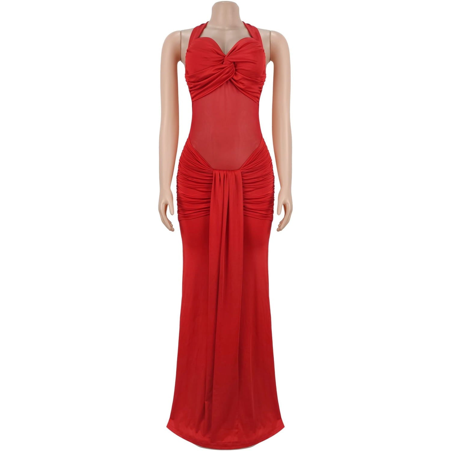 Fashion women’s sexy sheer mesh halter tie-back dress