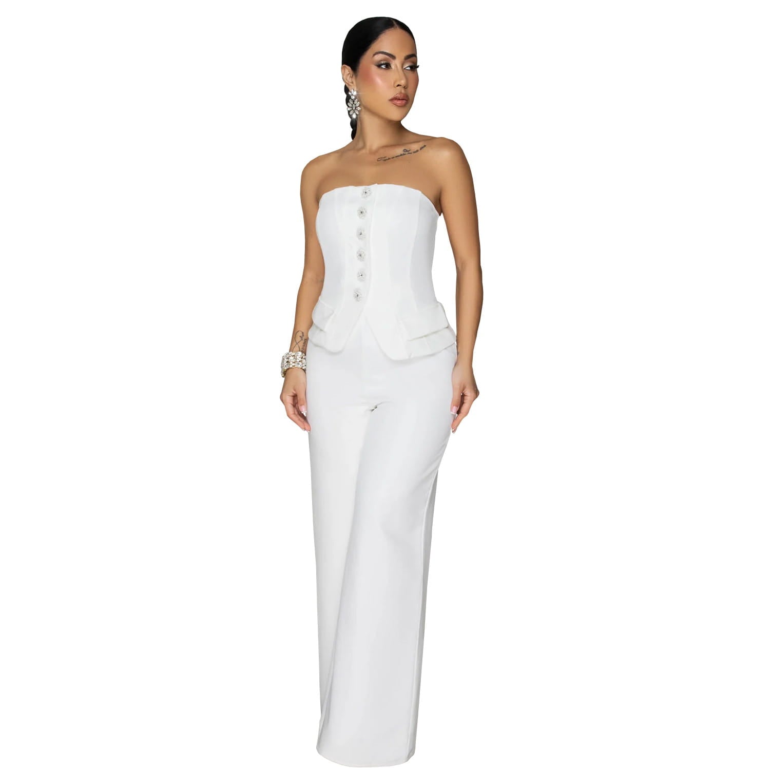 Fashion women’s sexy strapless backless casual wide-leg jumpsuit
