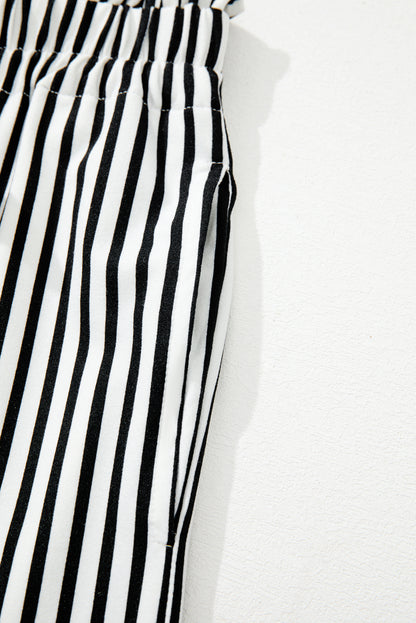 Black Striped Frill Knot Waist Decor Pants