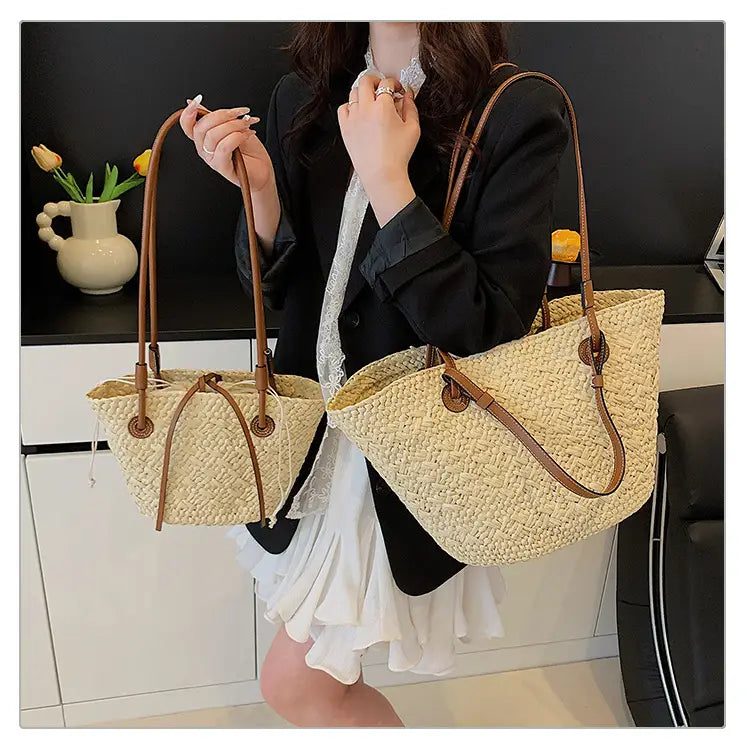 Straw woven bag for women large capacity single shoulder tote bag