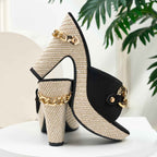 Chic Golden Buckle Chain High Heel Sandals
