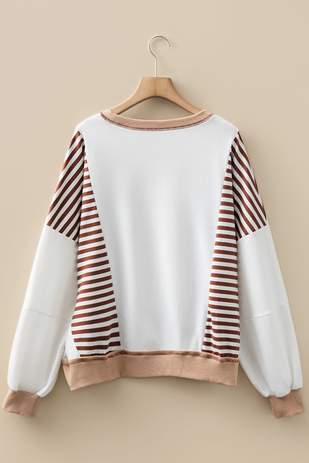 White Striped Colorblock Patchwork Oversized Sweatshirt