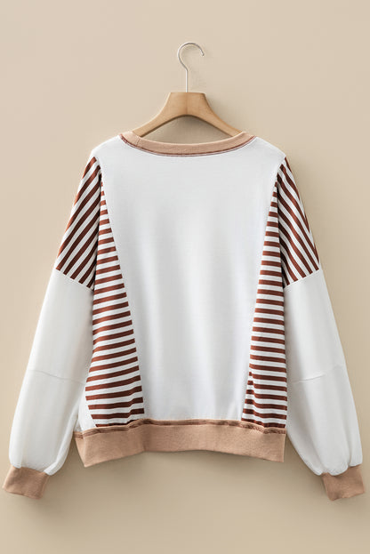 White Striped Colorblock Patchwork Oversized Sweatshirt