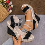 Sparkling Rhinestone Braided Wedge Sandals for Chic Summer Style