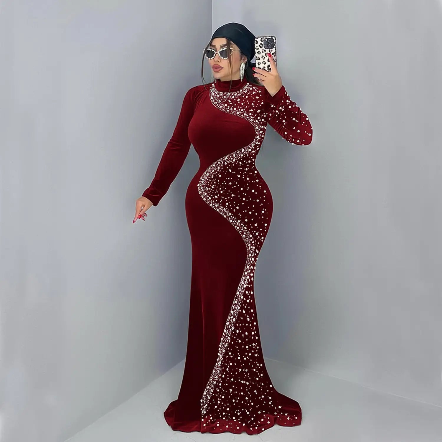 Elegant Velvet Embellished Dress for Women Fashionable  Chic Cocktail Dress