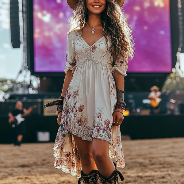 Rock Festival Rock Party V-Neck Printed Dress