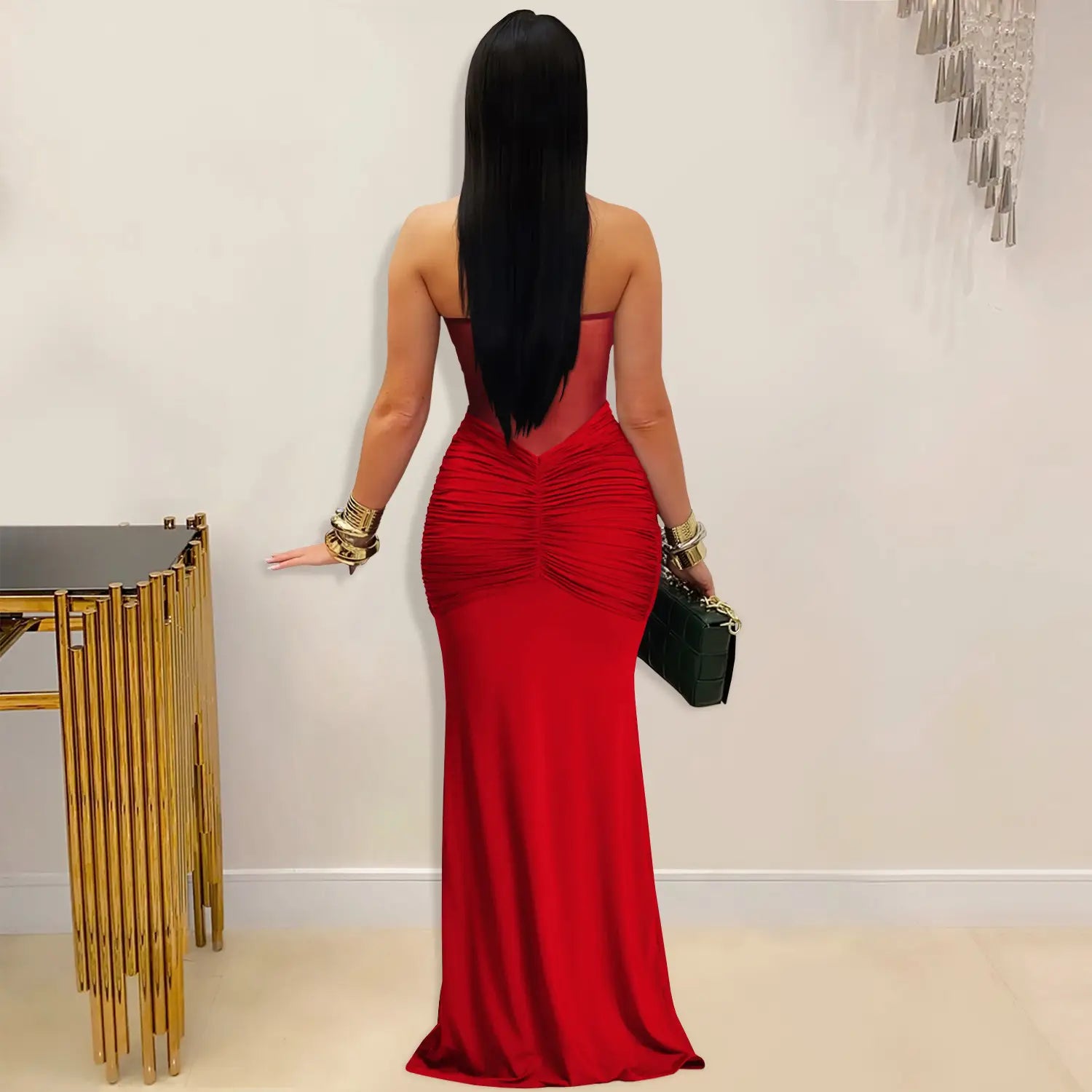Fashion women’s sexy sheer mesh halter tie-back dress