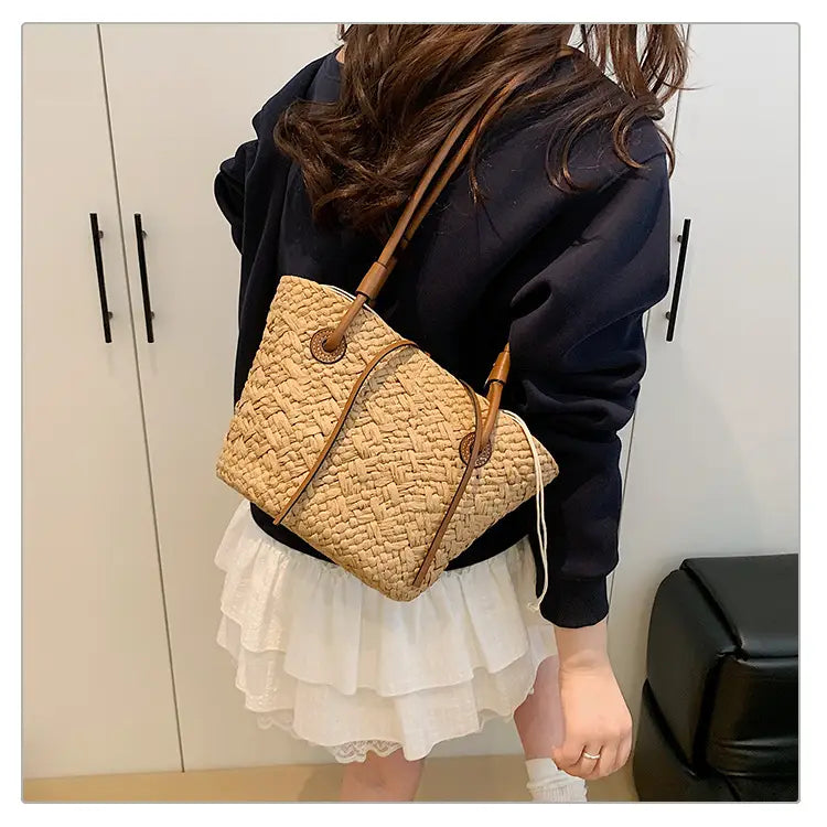 Straw woven bag for women large capacity single shoulder tote bag