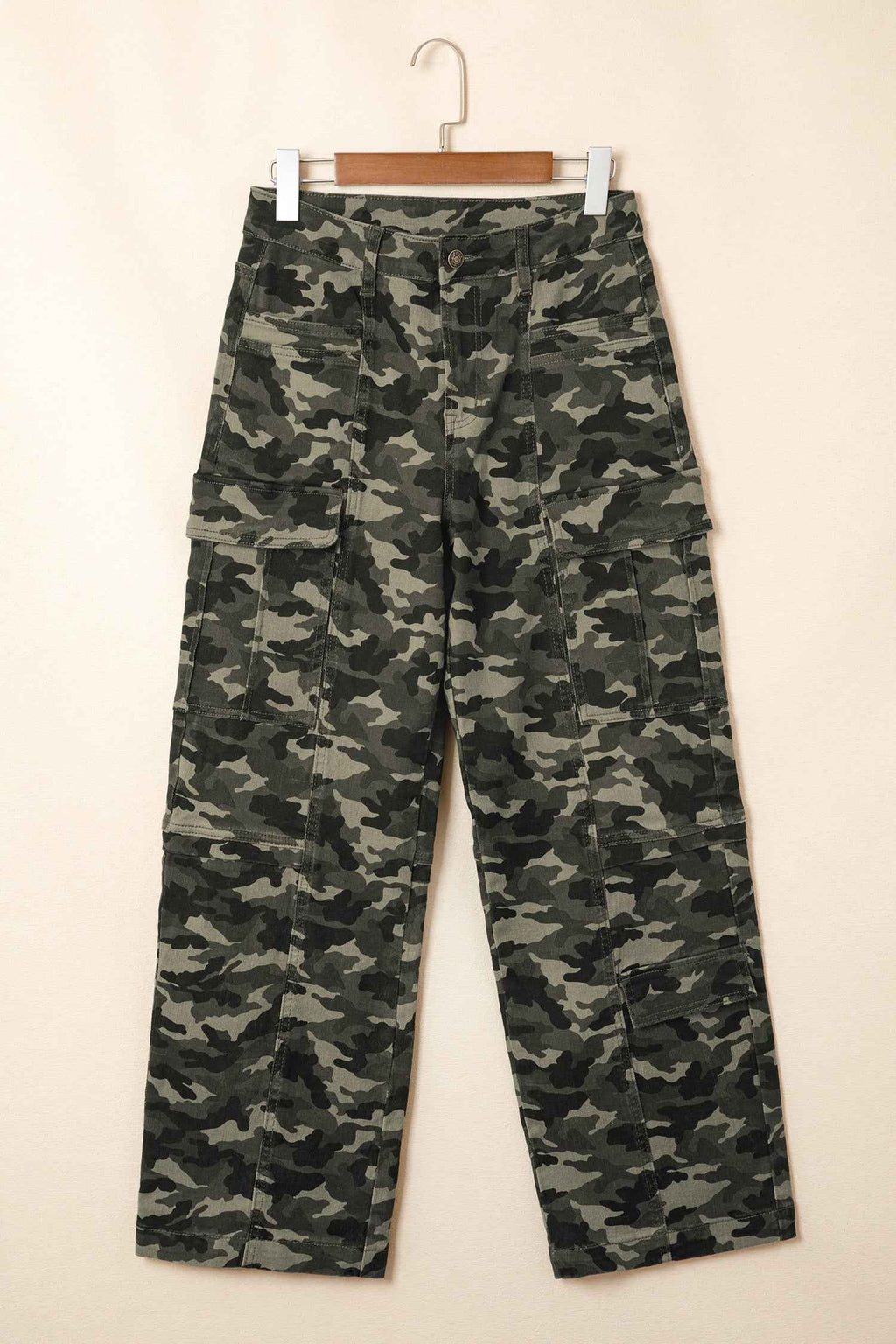 Green Camouflage Print Multi Pocketed Womens Denim Pants