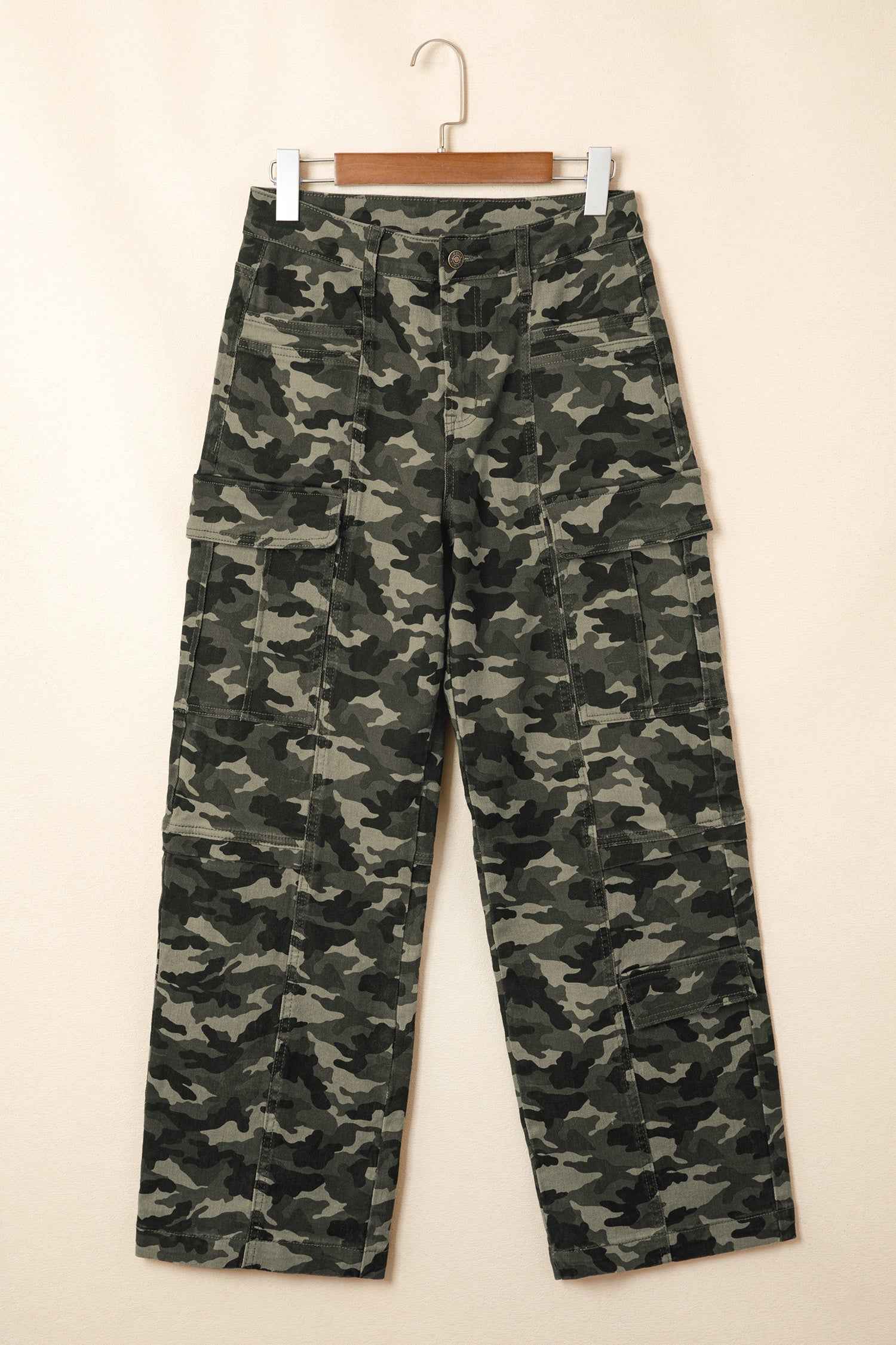 Green Camouflage Print Multi Pocketed Womens Denim Pants