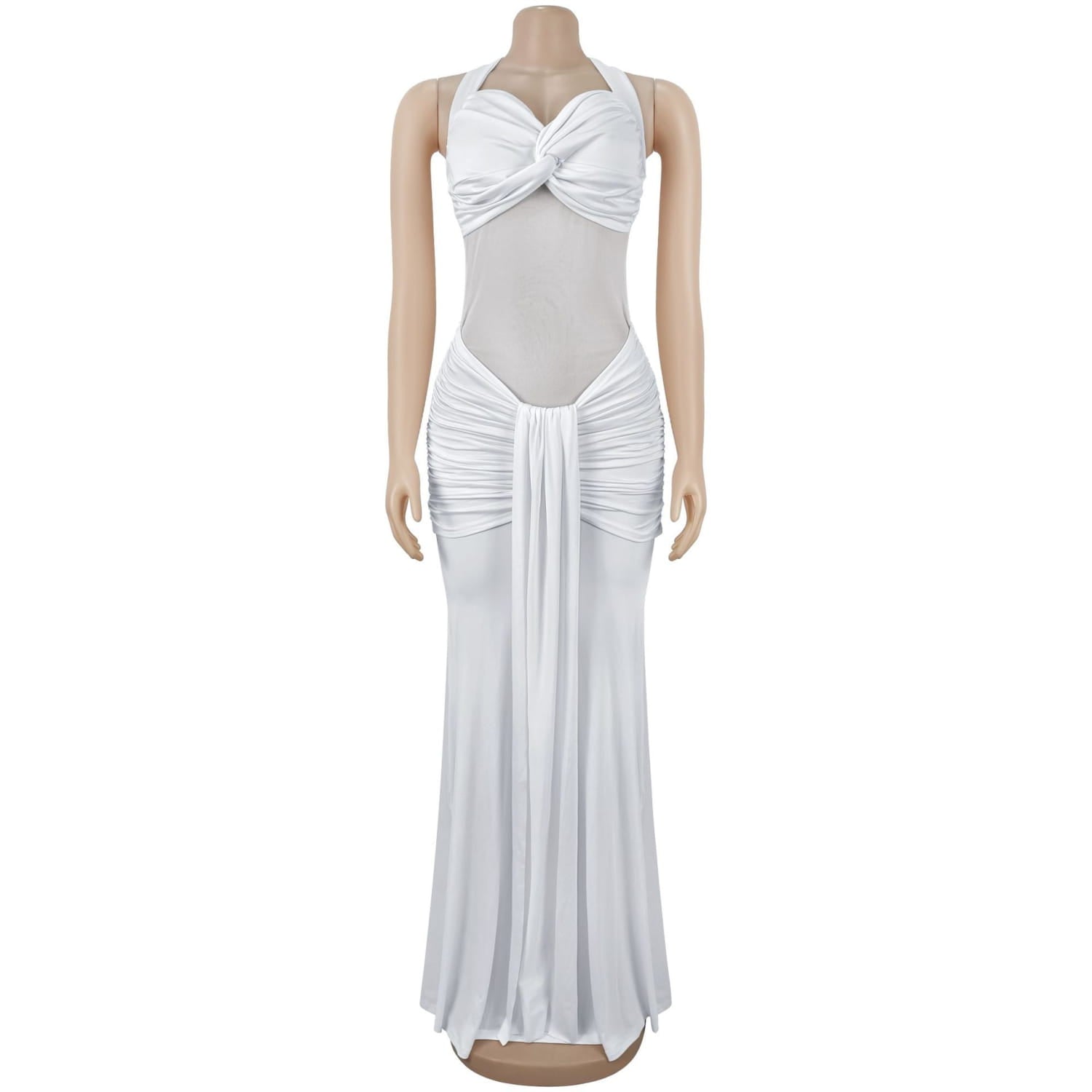 Fashion women’s sexy sheer mesh halter tie-back dress