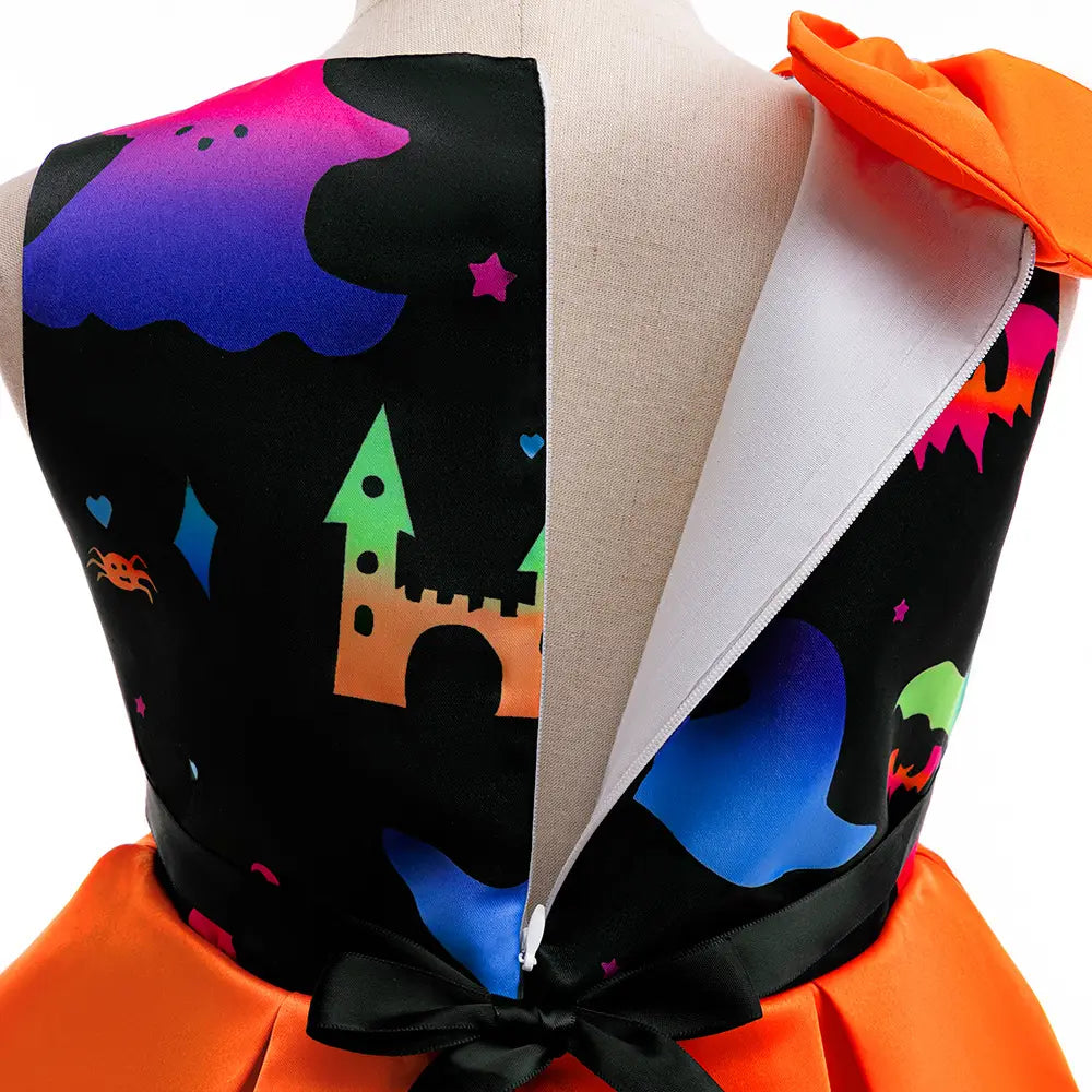 Halloween Princess Dress for Girls, Sleeveless Satin Formal Gown with Bowknot Tulle Skirt