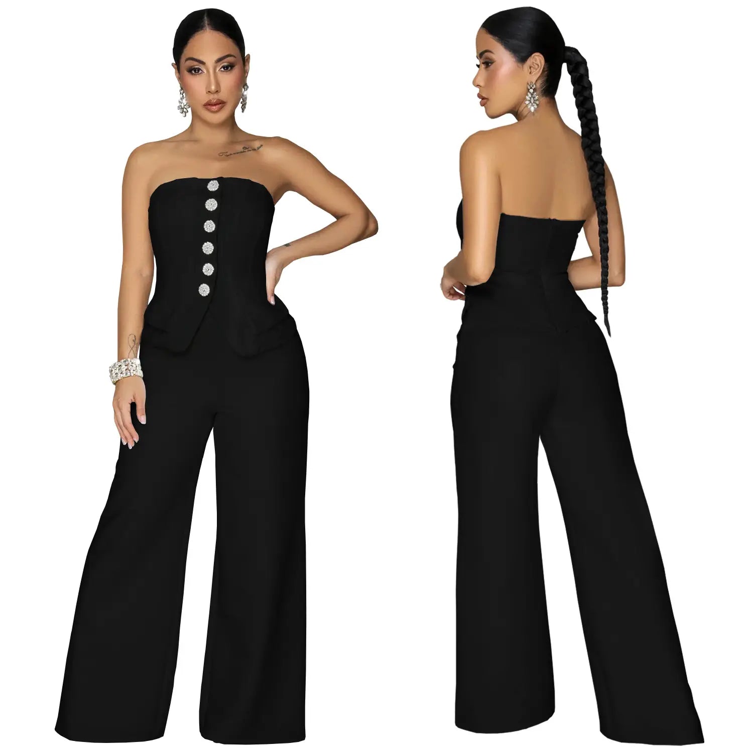 Fashion women’s sexy strapless backless casual wide-leg jumpsuit
